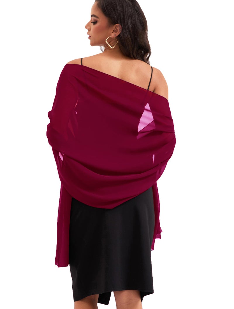 Baoqiya Women's Shawls and Wraps for Evening Dress Chiffon Shawl Soft Elegant Silky Pashmina Wedding Bridal Scarf(Wine red, 79"Ã—19") - Image 1